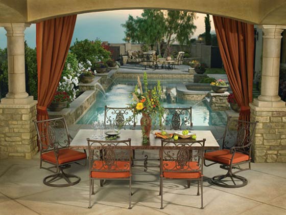 Custom Outdoor Modern Patio Pumpkin Orange Curtain by the pool Irvine