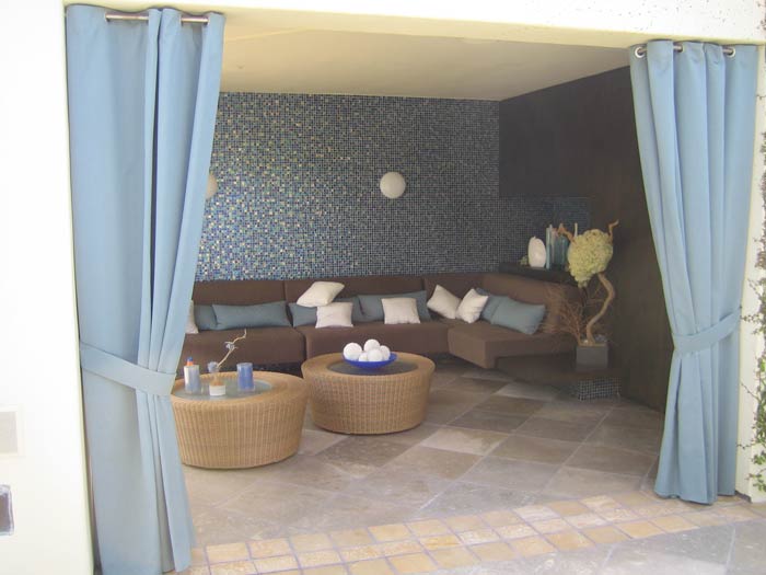 Custom Outdoor Modern Patio Blue Curtain by the pool Irvine