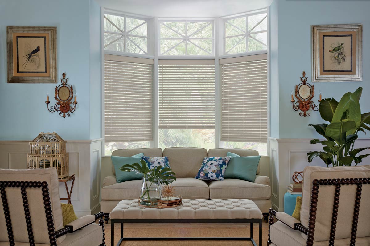 Parkland® Wood Blinds - Bay Window - Living Room - Eclectic - Hunter Douglas