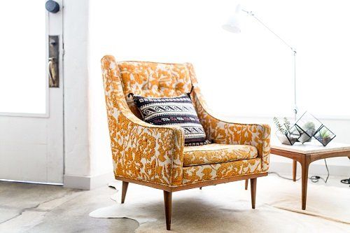 Reupholstery Chair - Yellow White Fabric