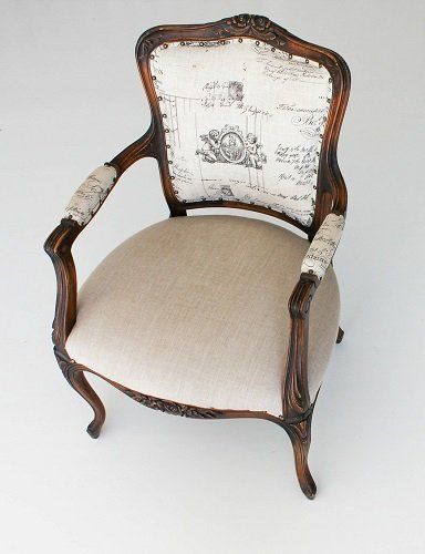 Reupholstery Vintage Chair - White Pattern Fabric