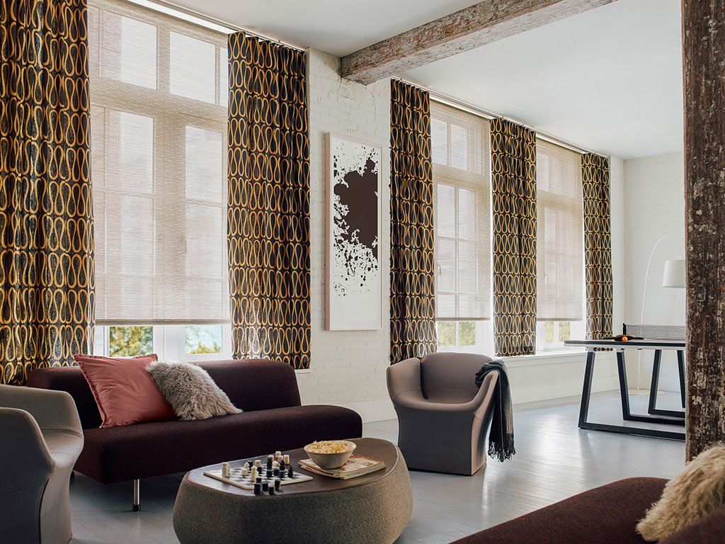 Custom Ripple Fold Drapery - Contemporary - Pattern Yellow Black - Living Room Irvine