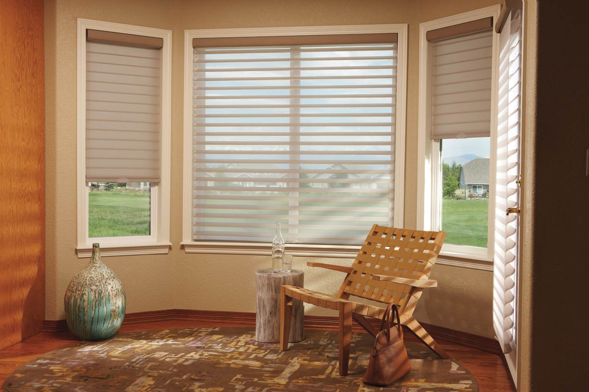 Hunter Douglas Silhouette Horizontal Sheer Shades Traditional Bay Living Room Irvine
