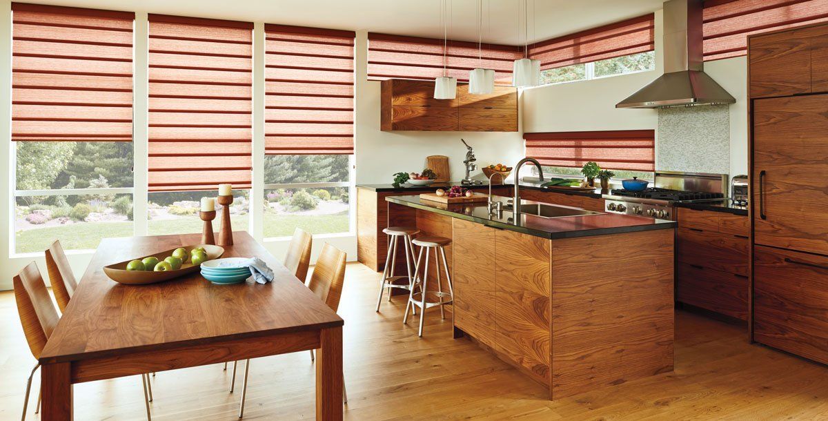 Vignette® Modern Roman Shades - Kitchen - Mid Century Wood Orange - Hunter Douglas