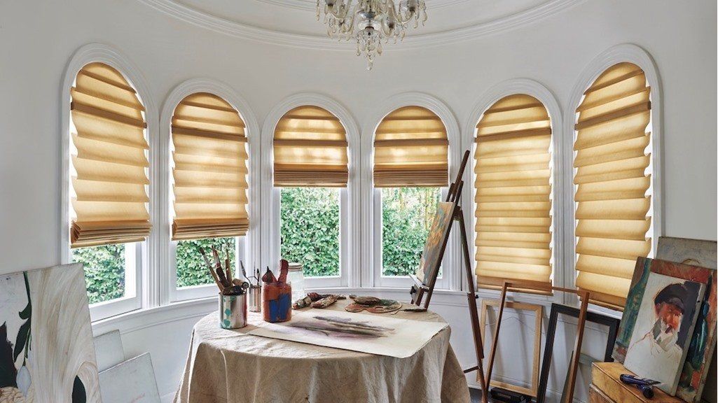Vignette® Modern Roman Shades - Arched Windows - Art Space - Traditional - Hunter Douglas