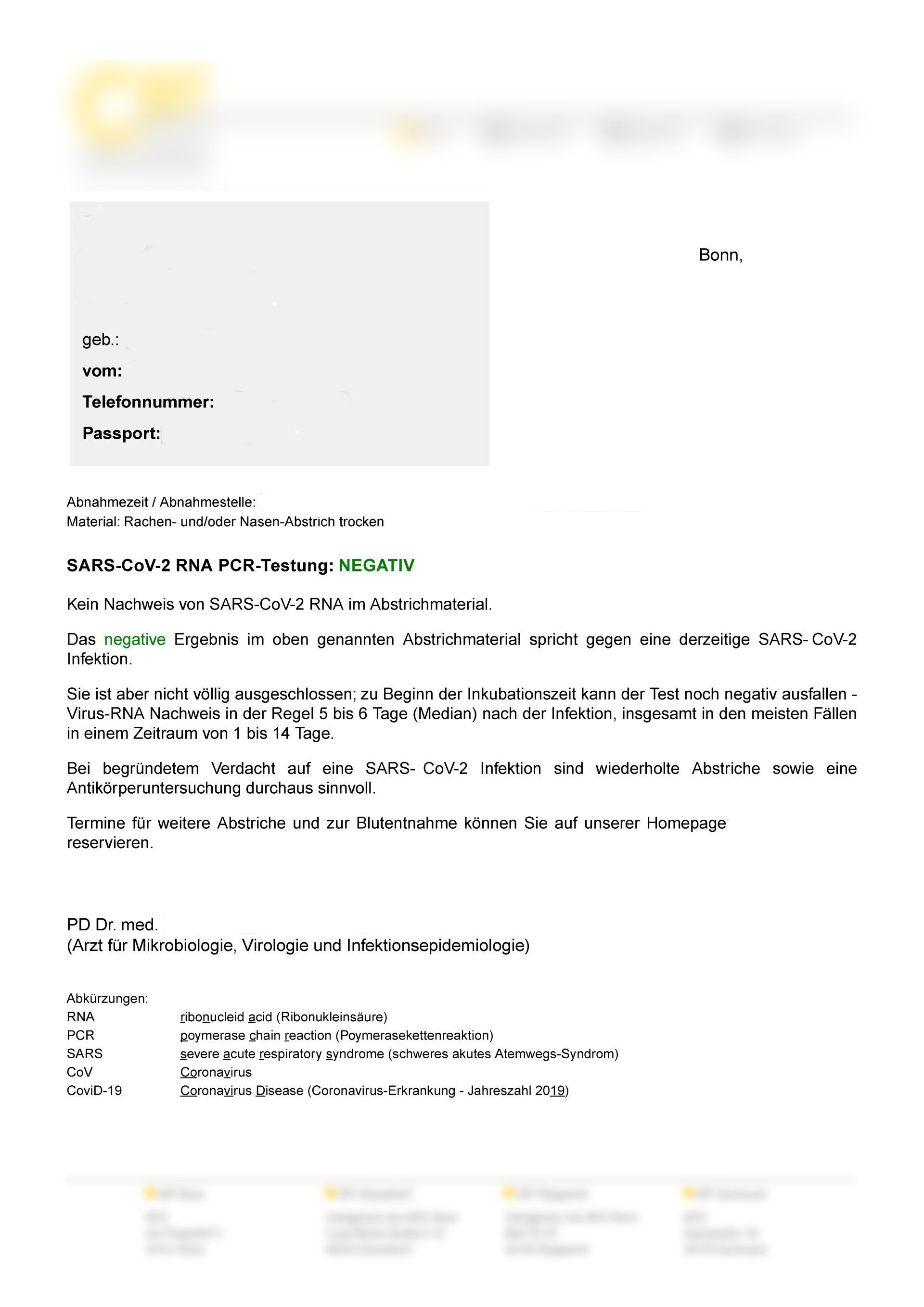 Beglaubigte Übersetzung Coronatest / PCR-Test Beglaubigte Übersetzung Coronatest / PCR-Test