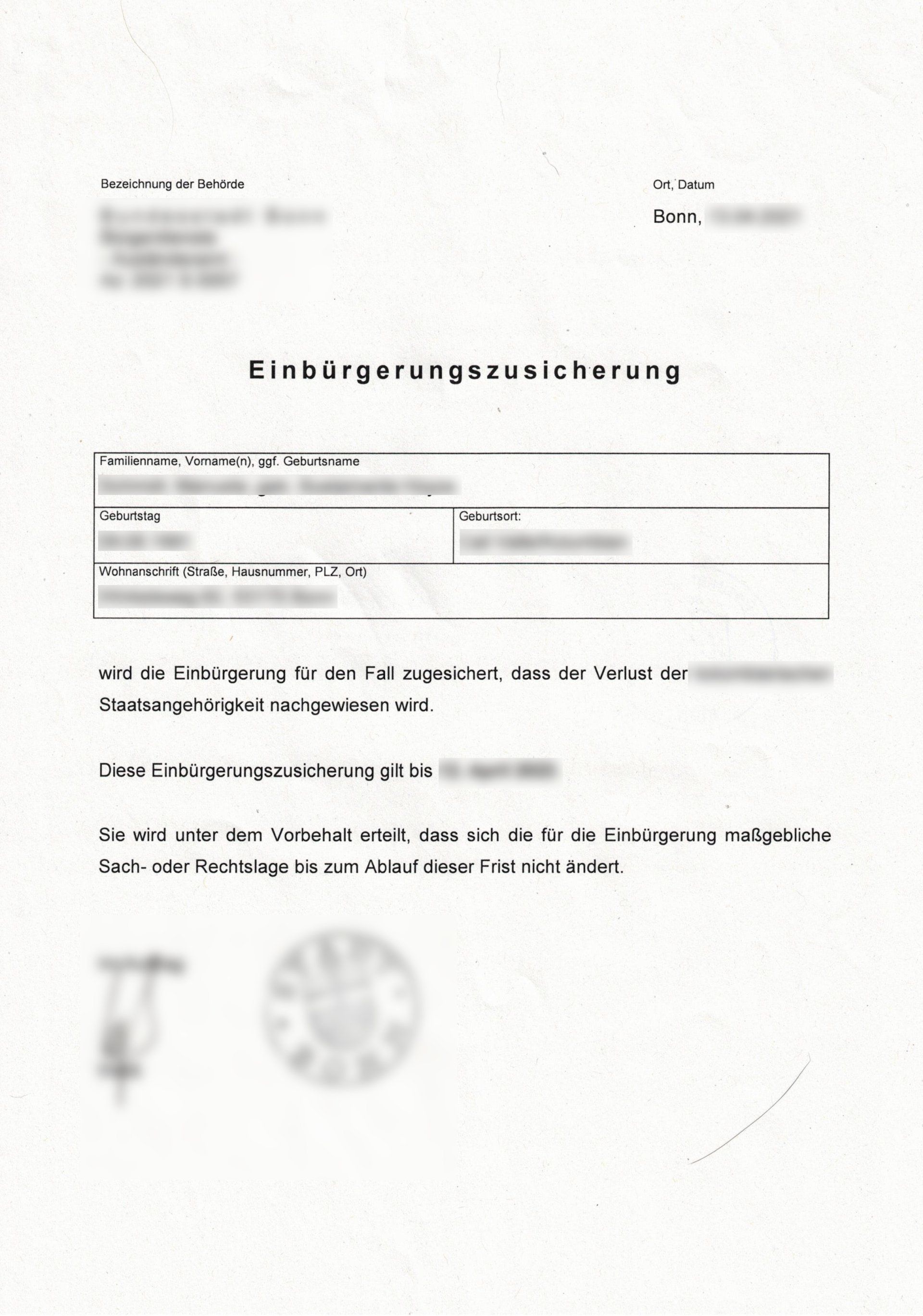 Beglaubigte Übersetzung Einbürgerungszusicherung Beglaubigte Übersetzung Einbürgerungszusicherung