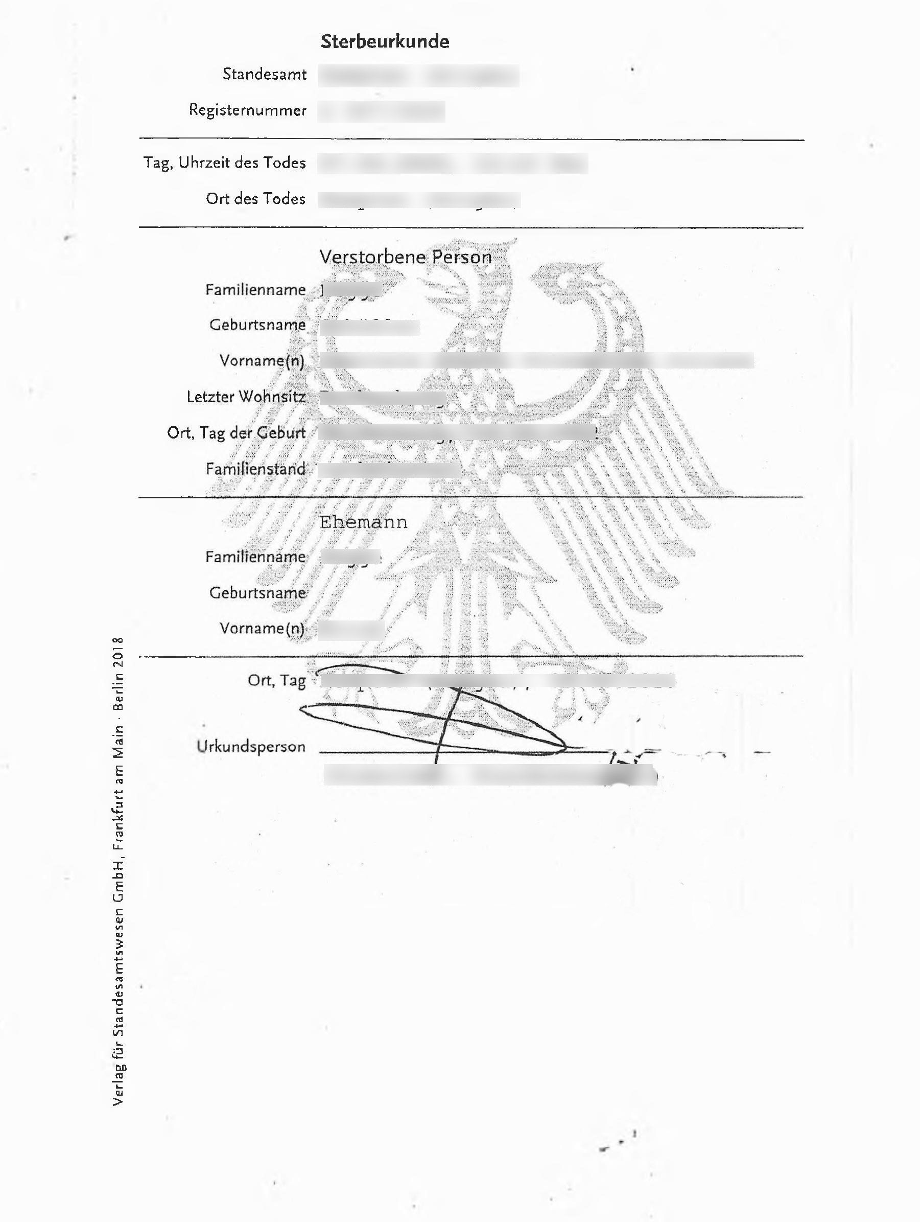 Beglaubigte Übersetzung Sterbeurkunde Beglaubigte Übersetzung Sterbeurkunde