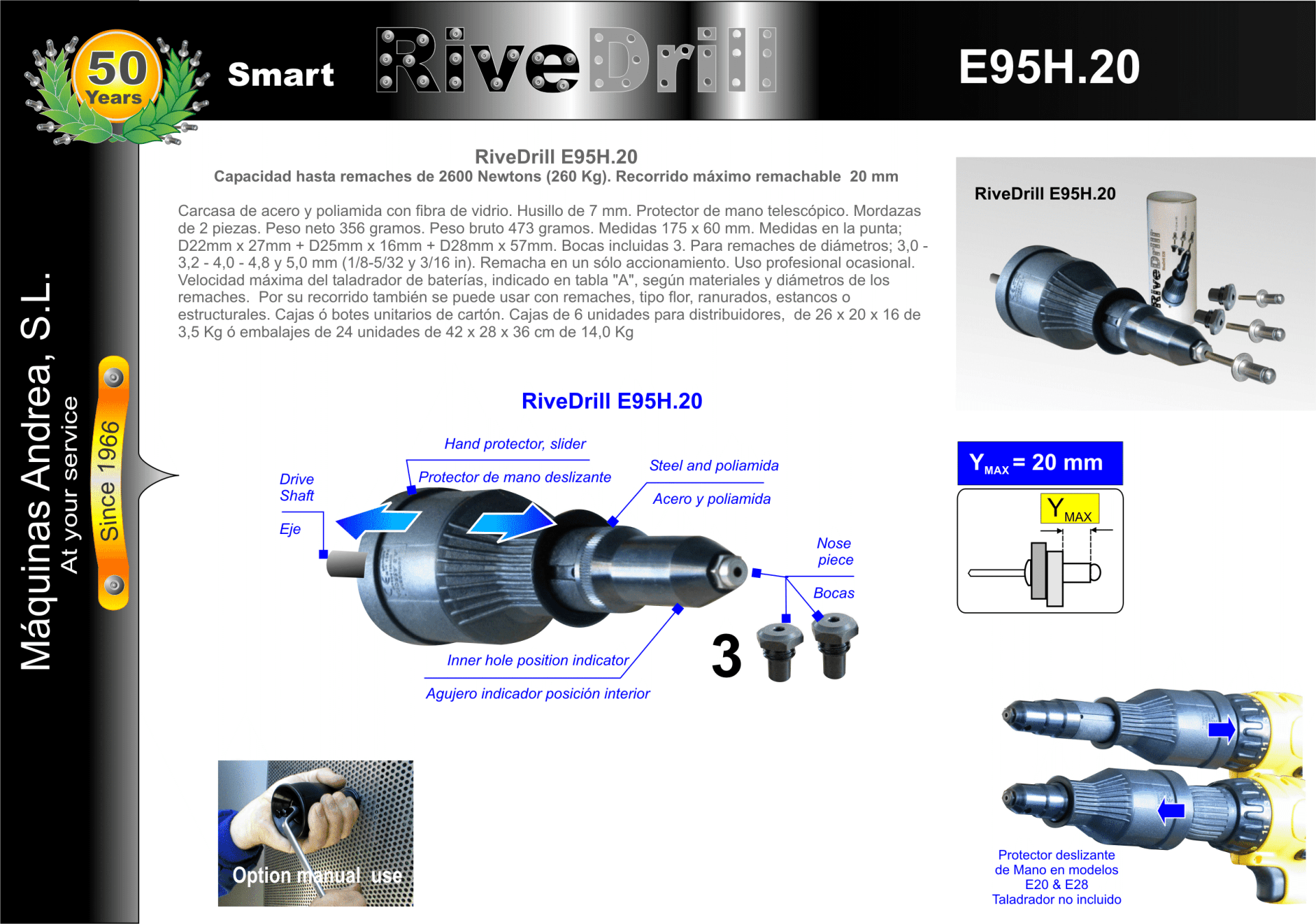 Remachadora profesional con escudo protector con 30 mm de remachado