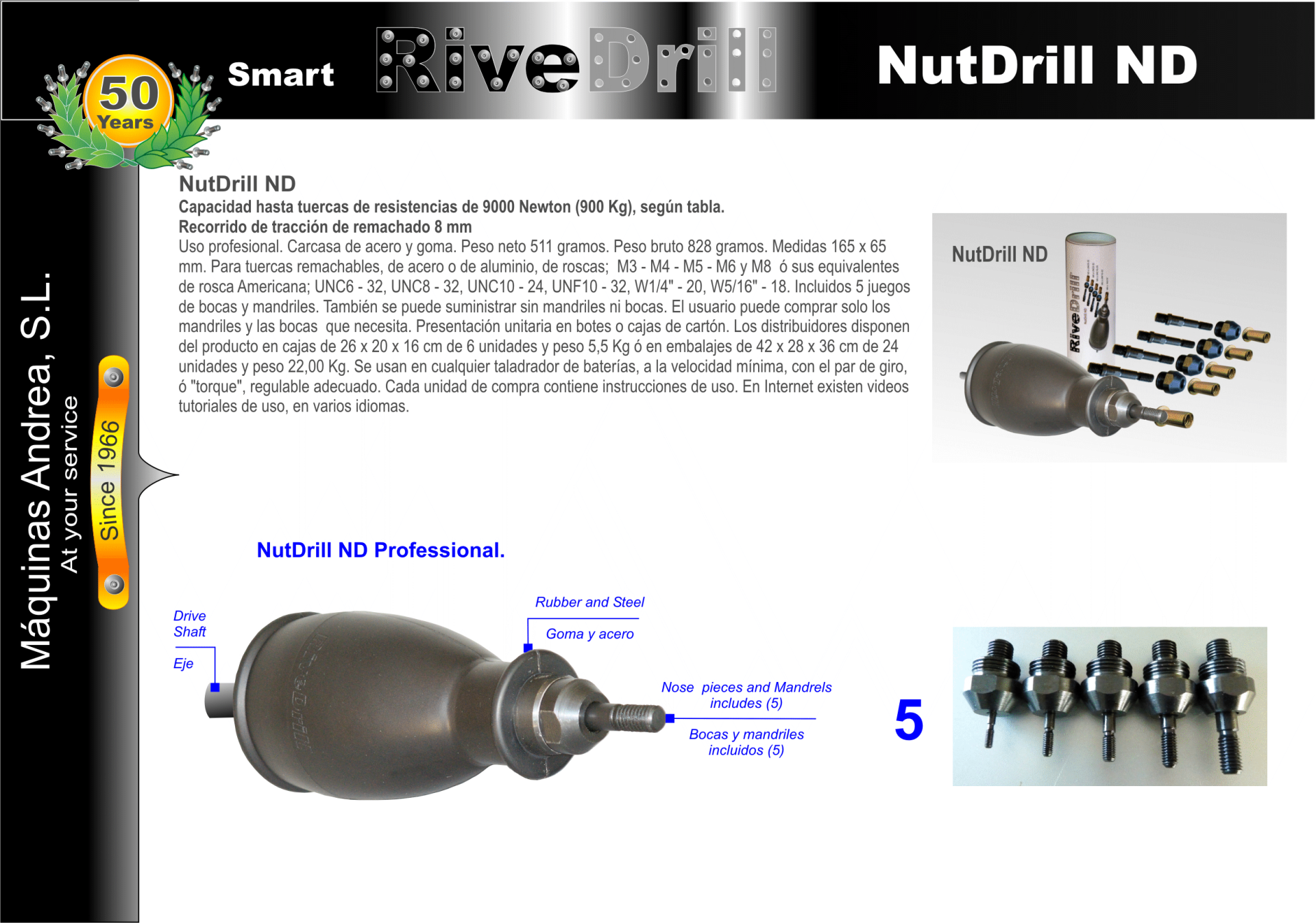 Remachadora para insertos roscados NutDrill con el taladro de Baterías
