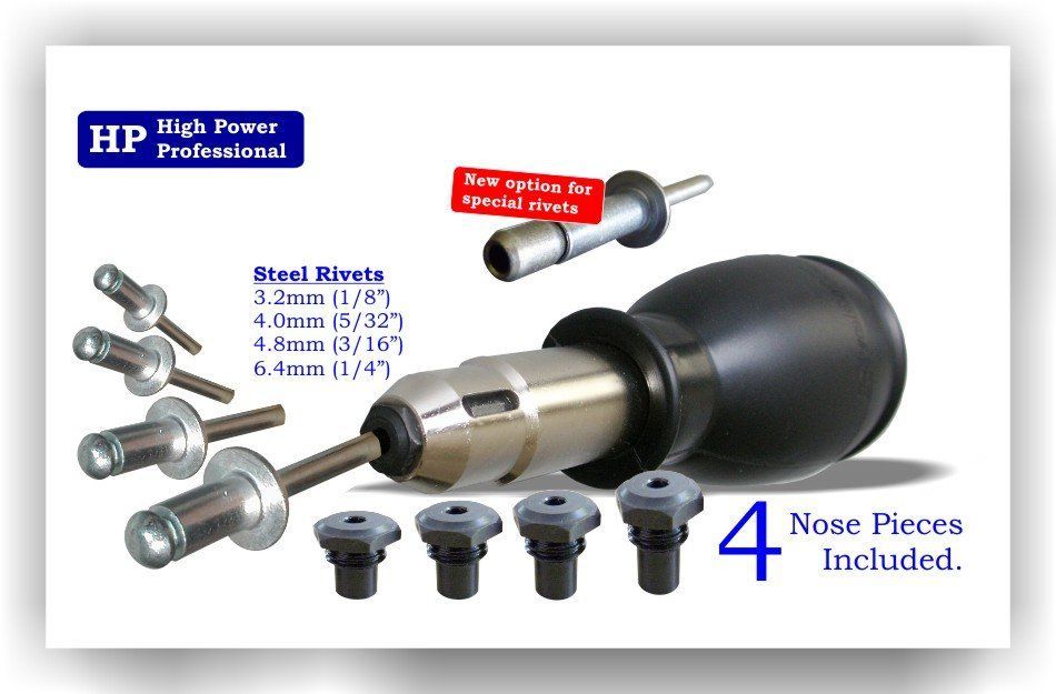 Remachadora para taladro, herramienta para remachar con el taldro hasta remaches de 6,4 mm de diámetro