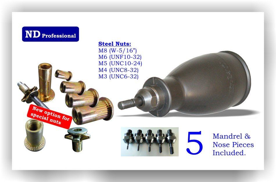 Remachadora inserta tuercas herramienta para poner insertos roscados con el taladro