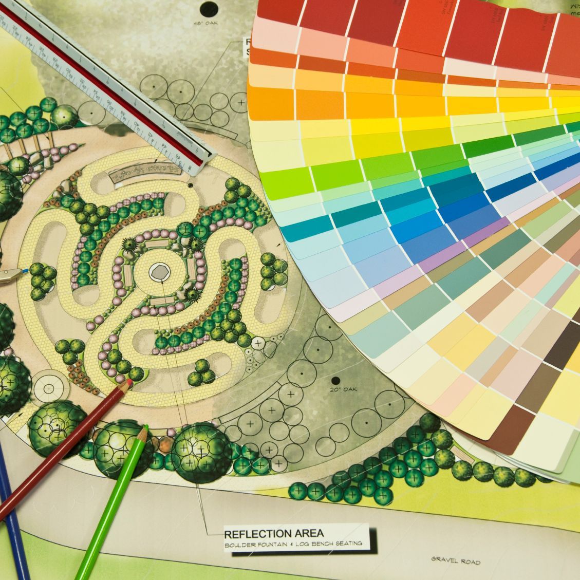 Gartenzeichnung mit Farbkartenfächer