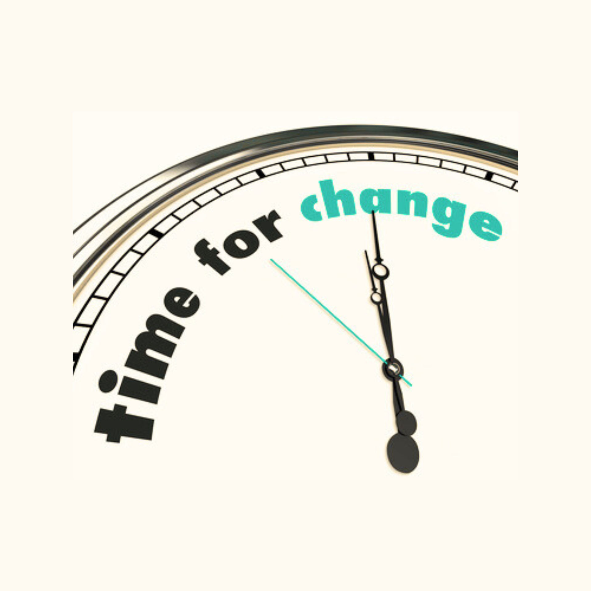 Illustration einer Uhr mit dem Schriftzug „Time for change“. Symbol für Veränderung, Wandel und seelischen Neubeginn.