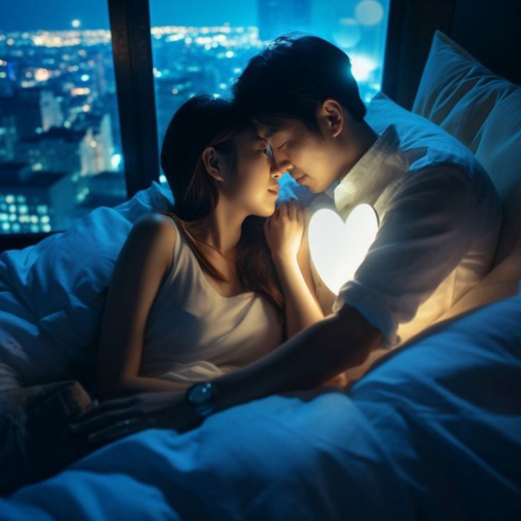 Couple enlacé dans lit