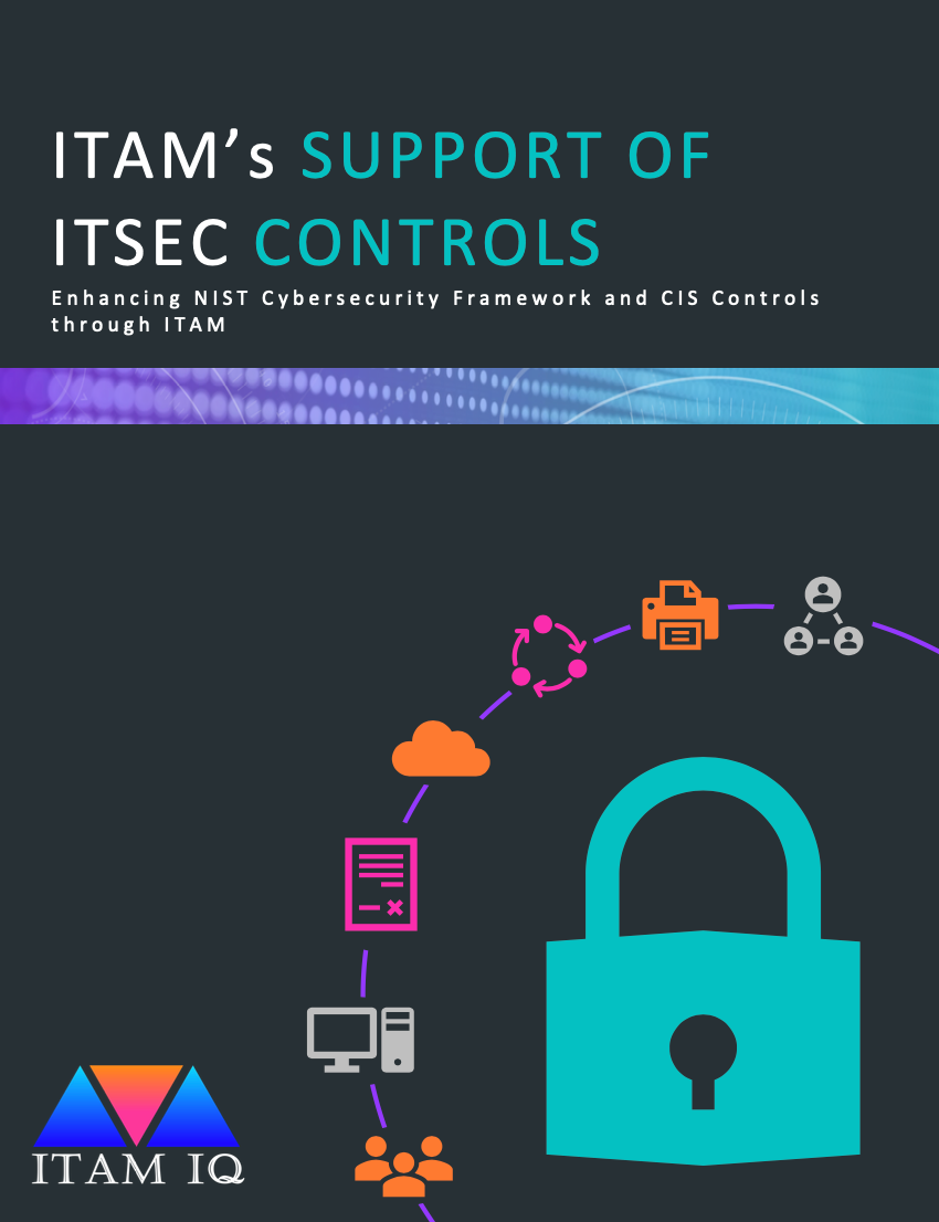 ITAM IQ's ITAM and Cyber Workshop Manual Cover demonstrating the link between CIS and NIST frameworks and securing data with policies, processes and standards