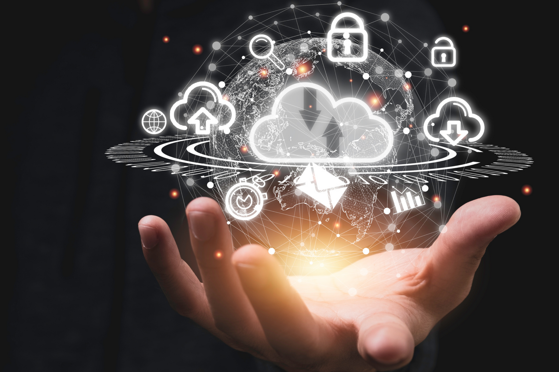 Cloud components (SaaS, IaaS and PaaS) being managed by an open hand (IT asset management - ITAM).