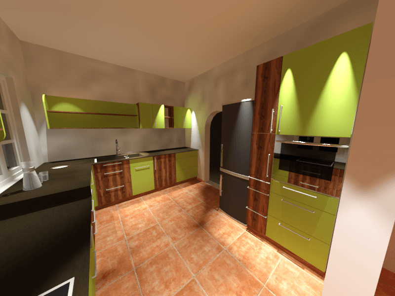 Küche grün Holz Visualisierung 2