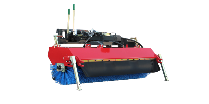 A versatile and effective brush for cleaning large and paved areas. Cleans up dirt, mud and other debris easily. The brush is equipped with a floating attach system which guarantees great results even on uneven surfaces. The height of the brush can be manually adjusted and can also be swiveled 20 degrees left or right. The brush is also equipped with support legs for safe storage, so that the brush does not get damaged during storage. Extras -  Double acting hydraulic cylinder for hydraulic swivel. Brush unit 1500, open