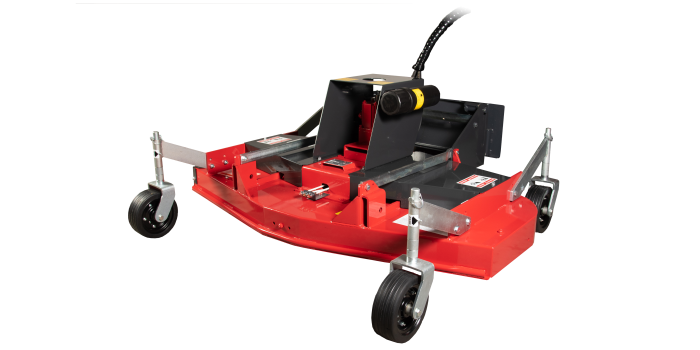 A stable hydraulically driven lawn mower with 3 belt driven rotors. The mover is a mulcher type and with a double cutting edge on each rotor the grass is spread out very effectively. The mower can also be used as a normal mower with rear discharge or side discharge by removing the guide plates underneath the mower. The mower has stable 360 degree turning wheels and the cutting height can easily be adjusted. Lawn mower (120 cm)