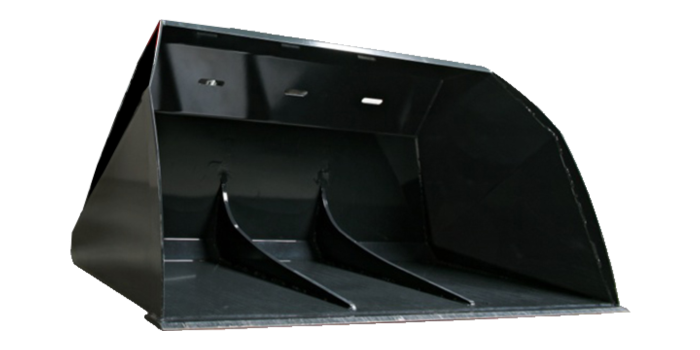 A bucket with great volume customized for lighter materials such as snow, soil, peat or wood chips. The buckets configuration with bent side plates and a draft angle towards the rear wall of the bucket guarantees a simple and complete emptying of the bucket with all kind of materials. The high upper edge of the bucket does that transported material doesn’t fall backwards. The reinforced cutting edge on the bucket can handle very tough handling. Light material bucket (120cm)