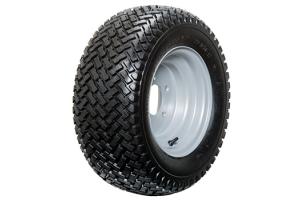 Densely patterned tire. Soft tire that is gentle to surfaces and grips well. Suitable for work on grass, gravel paths, and roads. The tire is also good on snow and ice. Machine width 127 cm. Tire 320/55 - 15 GR
