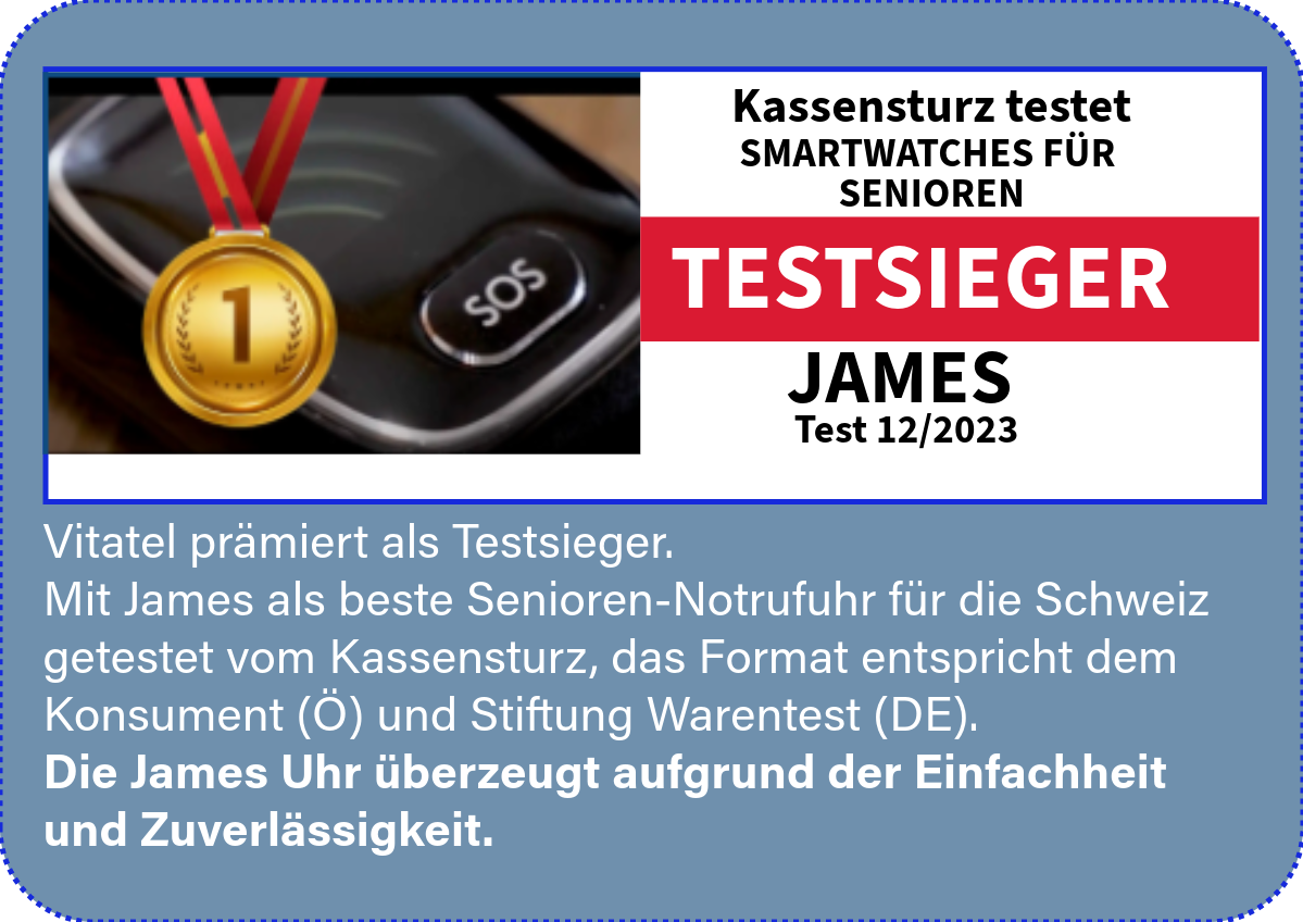 Testsieger im Kassensturz – James Notrufuhr B8 von Vitatel