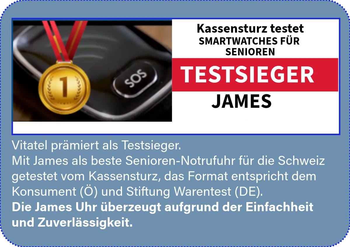Testsieger im Kassensturz – James Notrufuhr B8 von Vitatel