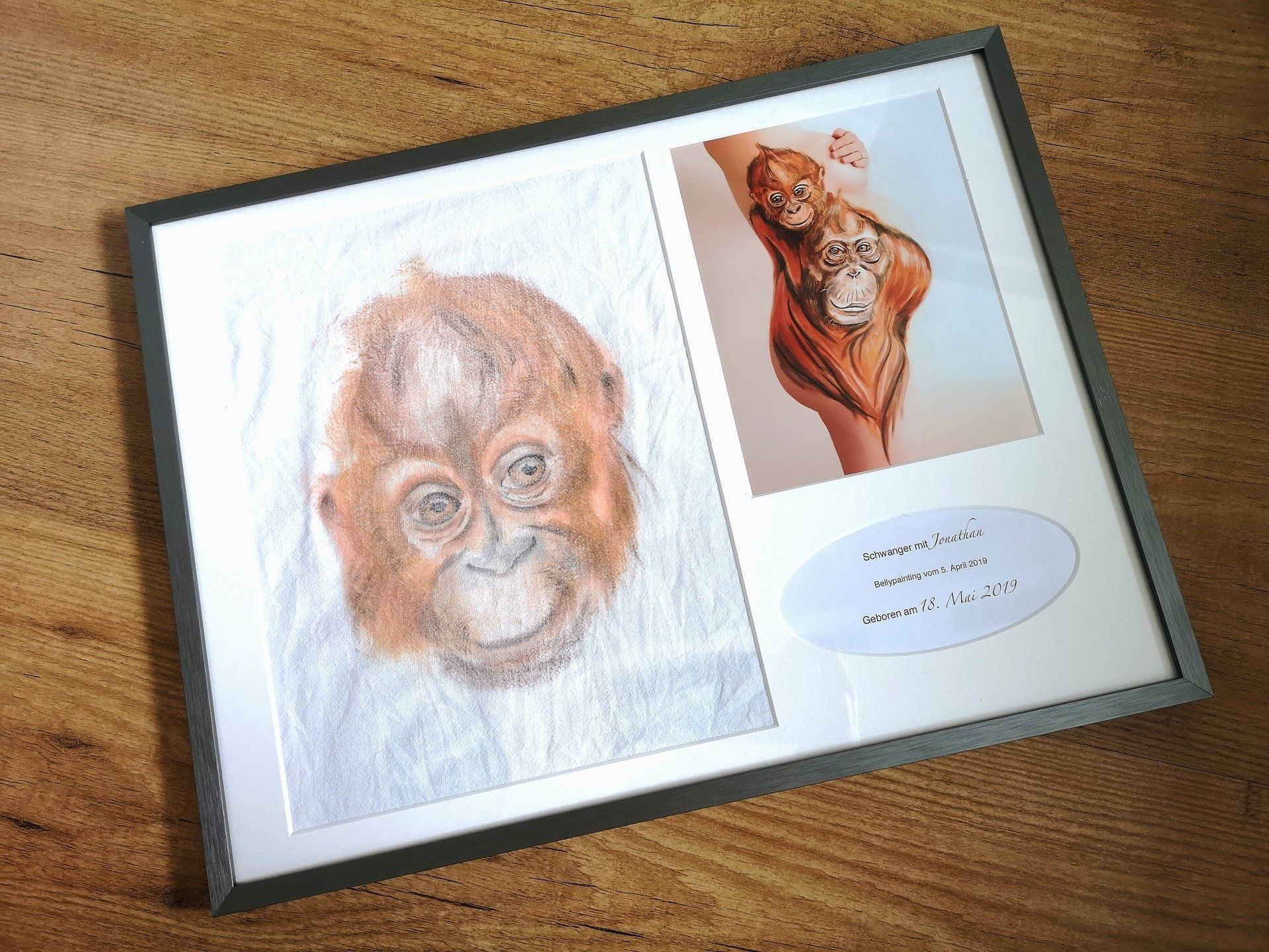 Abdruck des Bellypaintings, gerahmt mit 1 Foto Bellypainting Abdruck gerahmt