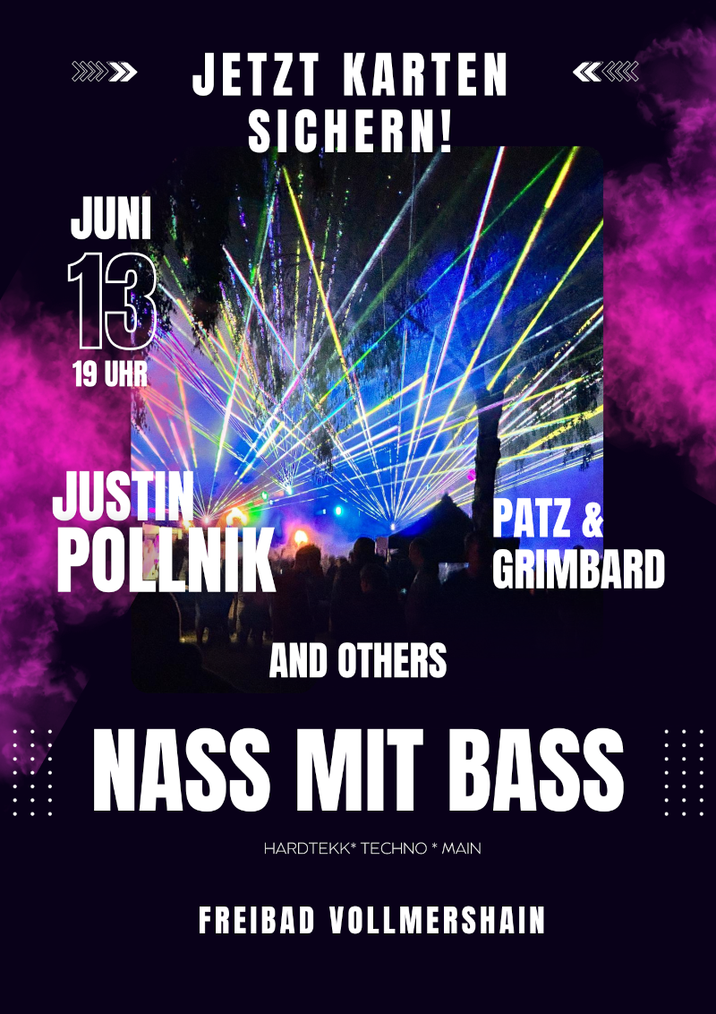 NASS MIT BASS 2026 Unser Freibad in Vollmershain wird am 13. Juni 2026 wieder zur Partyzone.
Flutlicht, eine mega Sommernacht und der Bass direkt am Beckenrand.
Dieses Jahr mit dabei: Justin Pollnik und wir können euch jetzt schon sagen: Das wird laut, wild und absolut unvergesslich.
Pack deine Crew ein, schnapp dir ein kühles Getränk und feier mit uns eine Nacht voller Beats, Wasser und Sommer-Vibes.
Sichert euch jetzt schon eure Tickets im Vorverkauf: