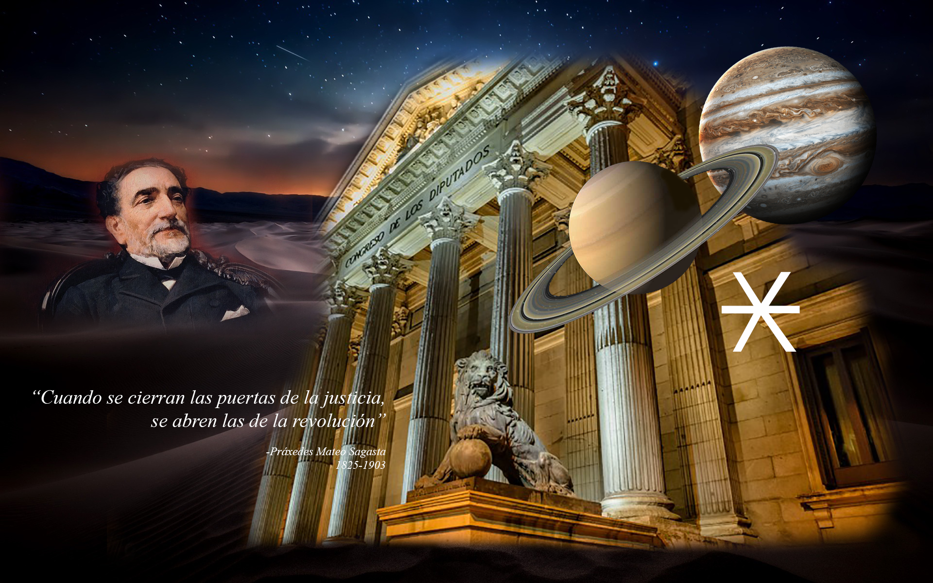 Práxedes Mateo Sagasta con Júpiter Saturno