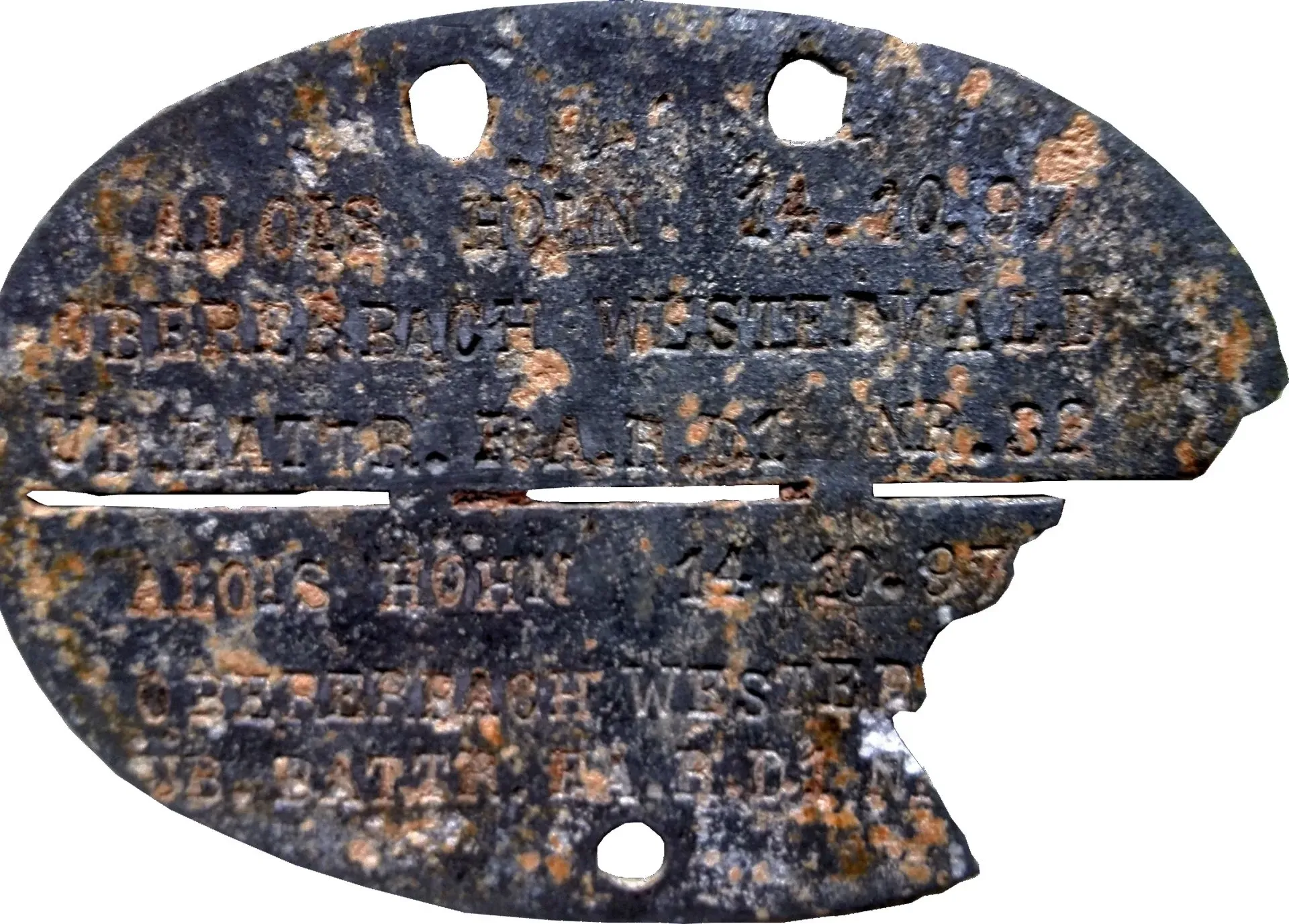 Foto der Erkennungsmarke von Höhn Alois Erkennungsmarke von Höhn Alois