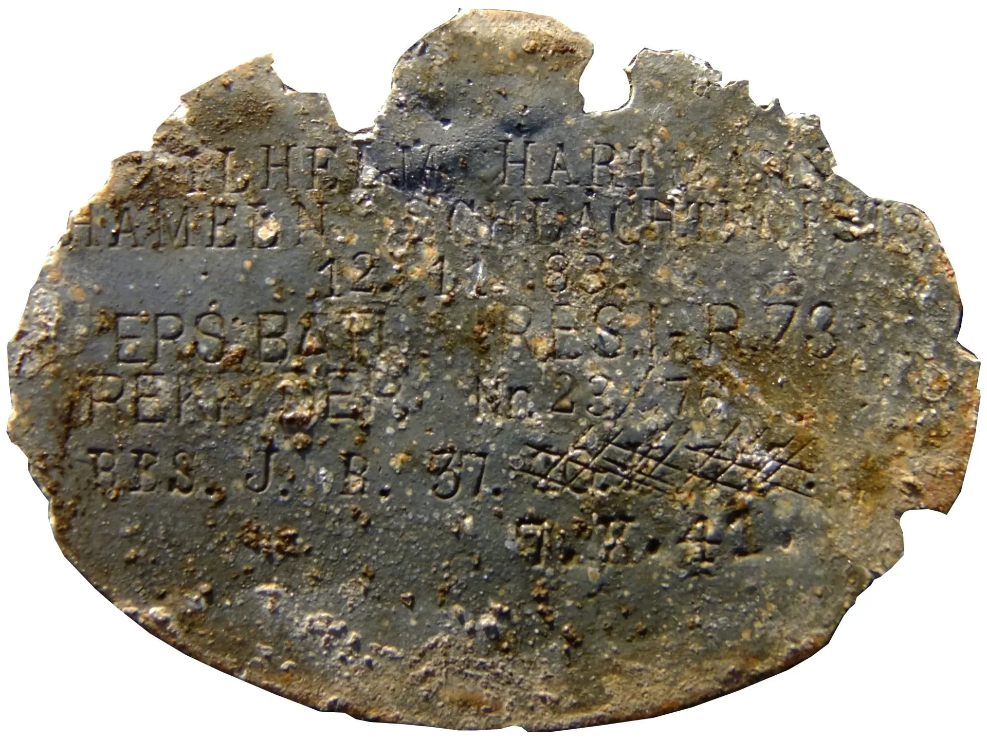 Foto der Erkennungsmarke von Hartmann Wilhelm Erkennungsmarke von Hartmann Wilhelm