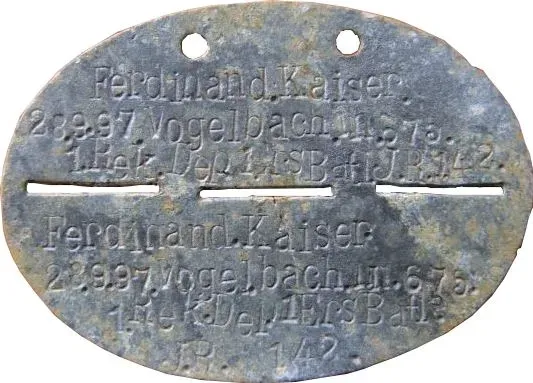 Foto der Erkennungsmarke von Kaiser Ferdinand Erkennungsmarke von Kaiser Ferdinand