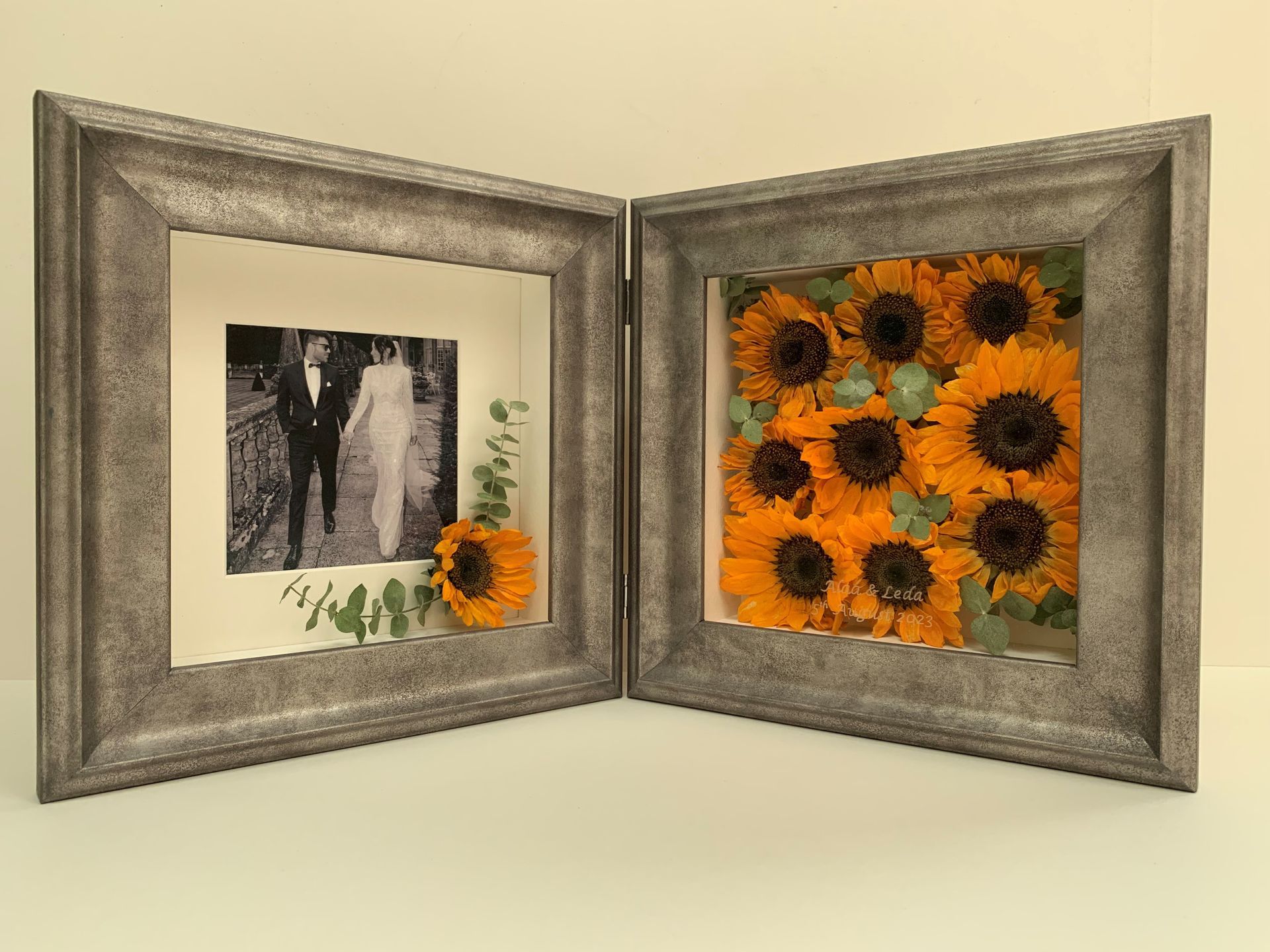 Preserved wedding flowers with wedding photograph