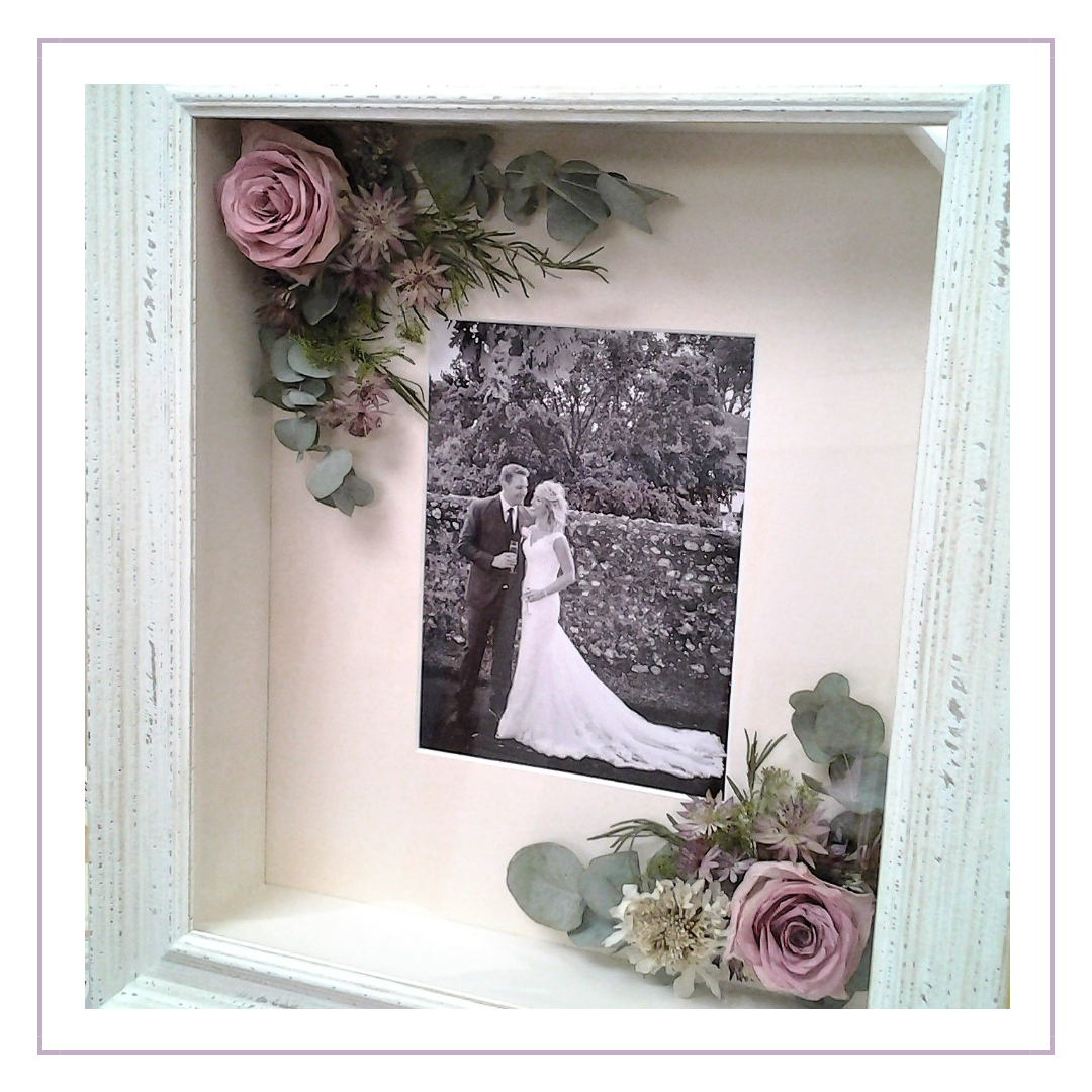 Photograph with preserved wedding flowers.