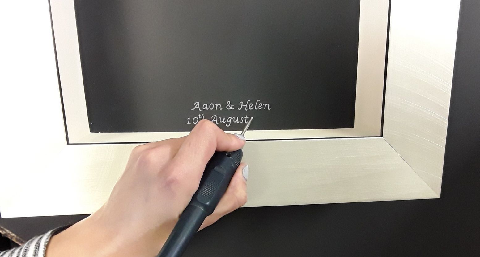 Glass engraving at Precious Petals.