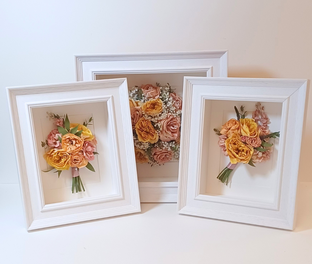 Preserved bridal bouquet and preserved bridesmaids bouquets