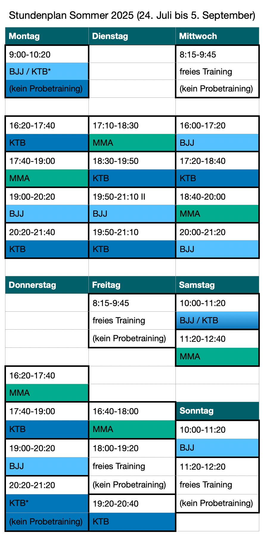 Stundenplan MMA Berlin