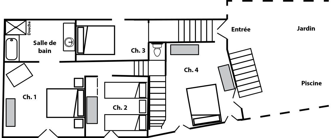 Plan du 1er de la maison de l'oustalou Location maison de vacances dans le Puy-de-Dôme, Auvergne