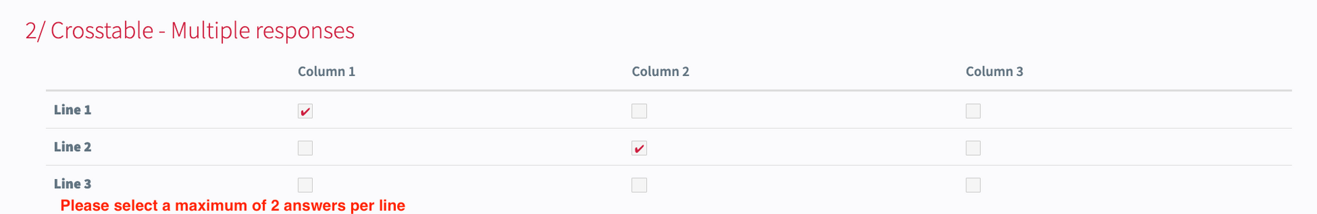N°8 : Pruebas de consumidores
- Número mínimo, máximo para opciones múltiples / tabulaciones cruzadas