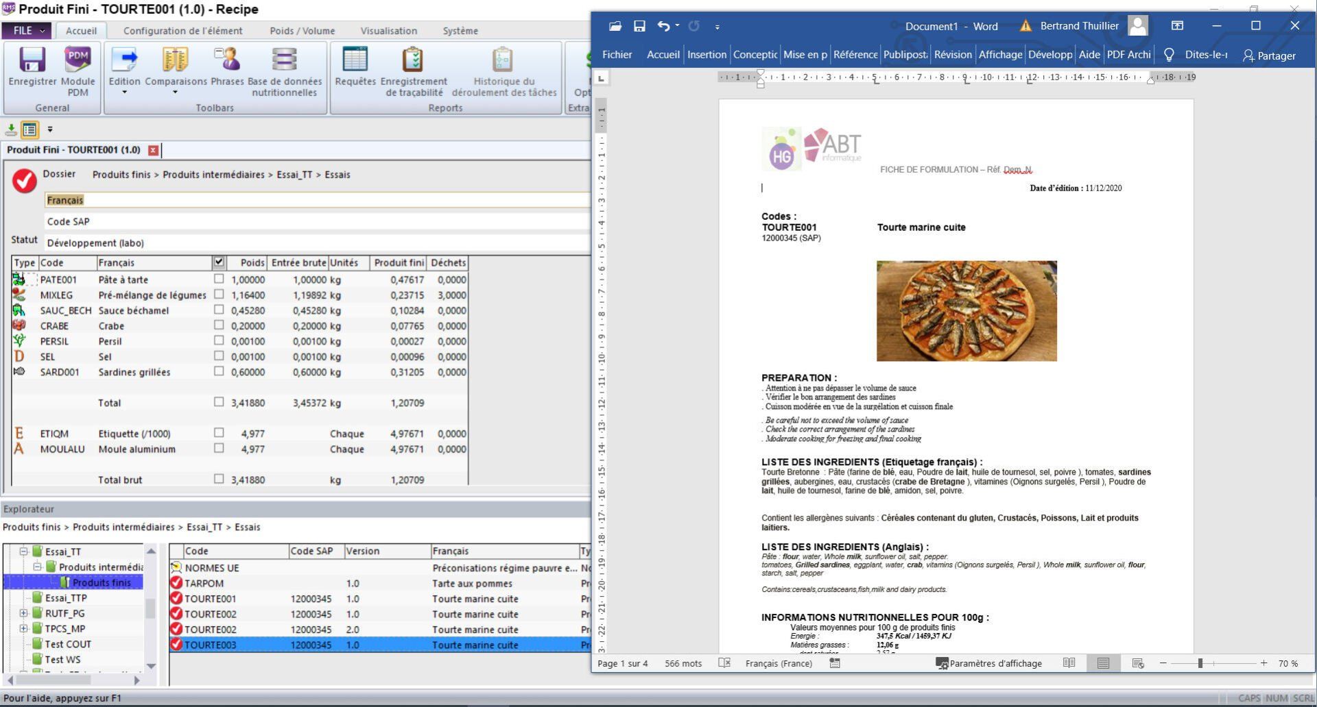 logiciel gestion de formulation, Recipe software, ABT Informatique