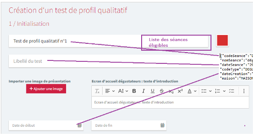 Profil Quali® > flux automatisés : un exemple de pré-remplissage lors de la création du test. Profil Quali® > flux automatisés : un exemple de pré-remplissage lors de la création du test.