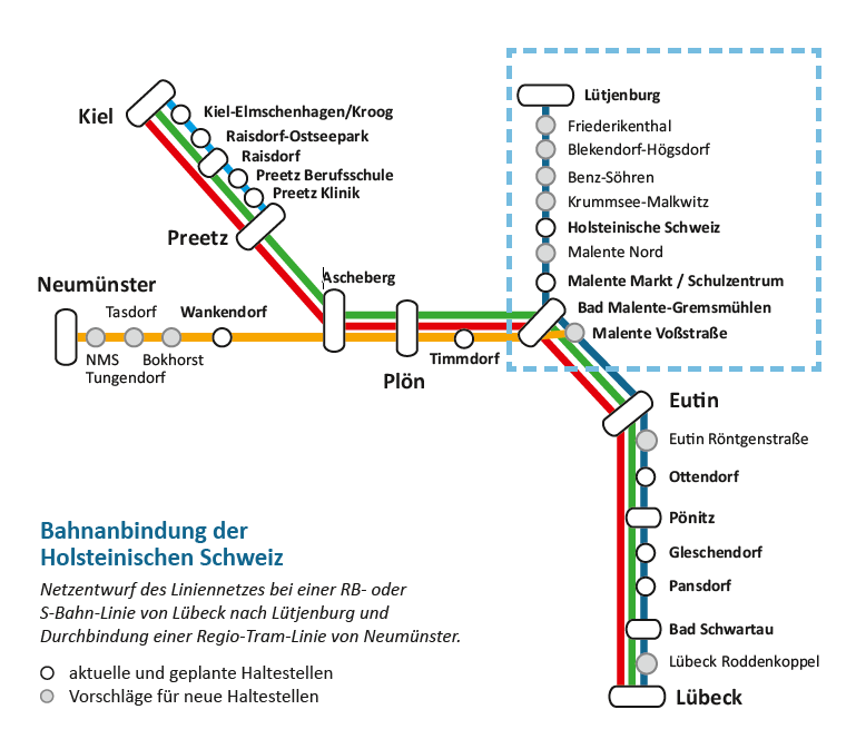 Bahnanbindung der Holsteinischen Schweiz - Entwurf des Liniennetzes