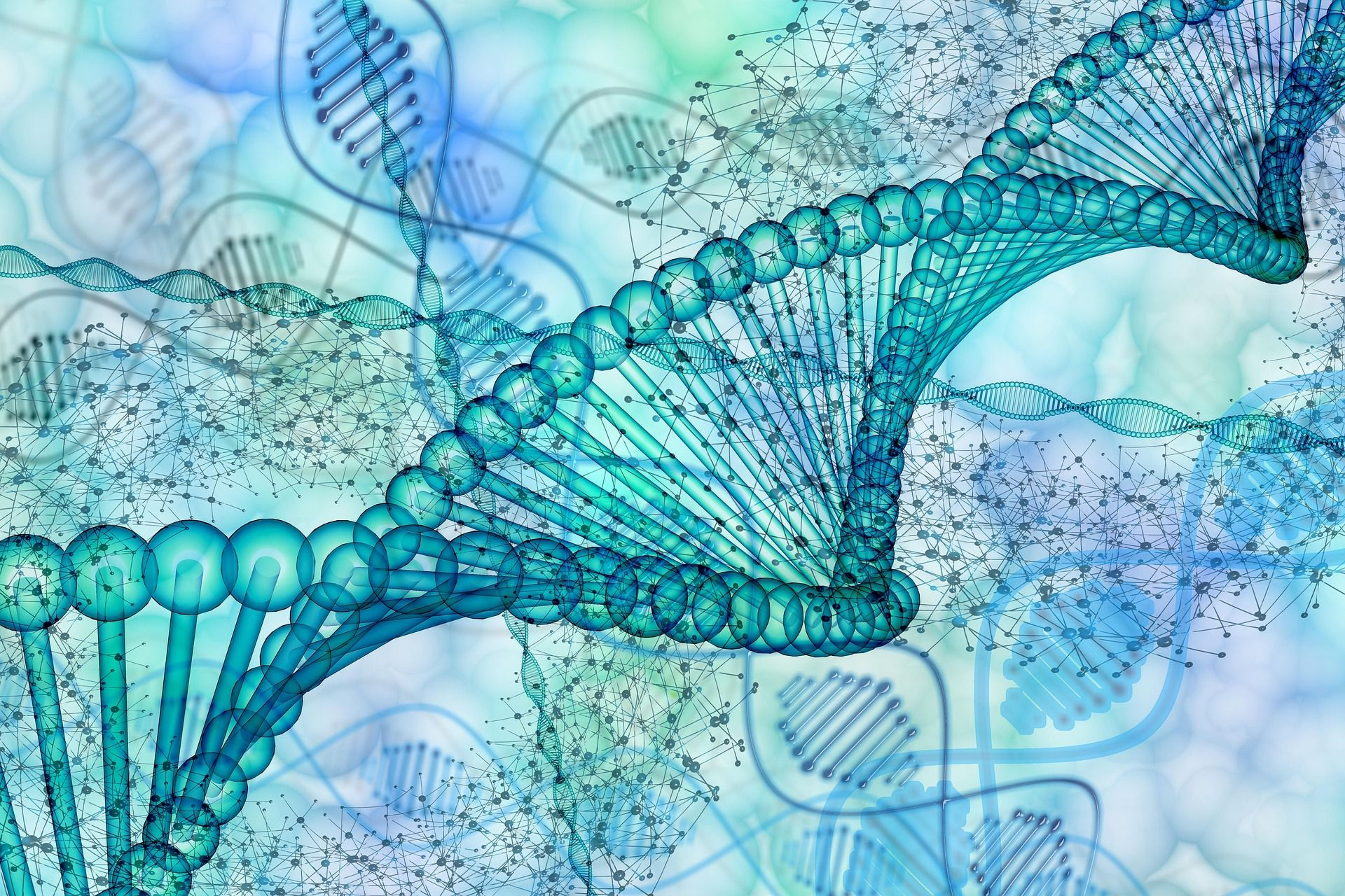 DNA-Helix vor energetischem Hintergrund – Verbindung von Biologie, Energie und ganzheitlicher Gesundheit“