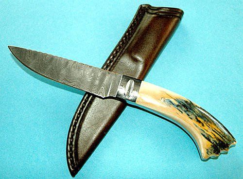 Nr.16 Jagdmesser Integralwellendamast Griff: Mammutelfenbein