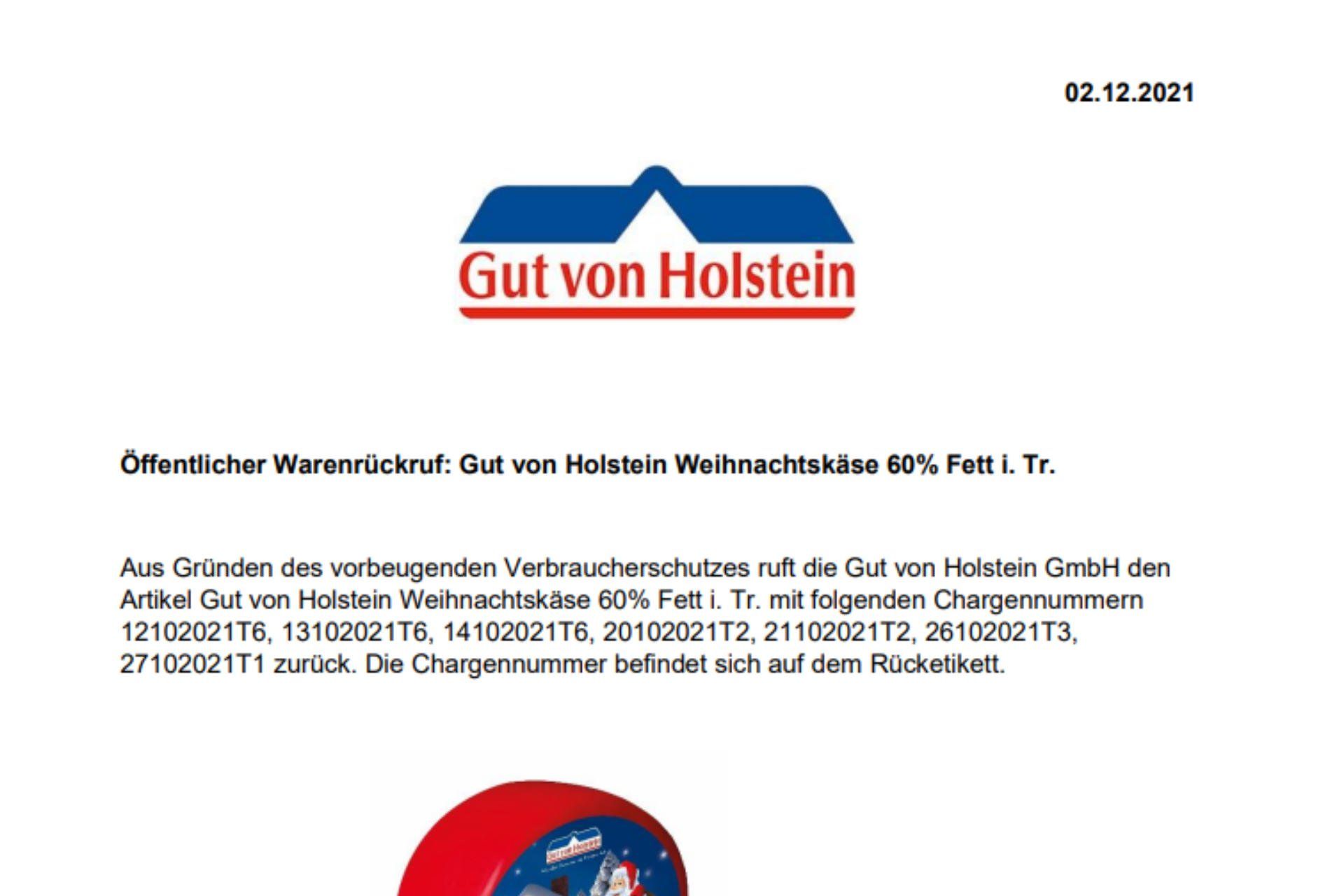 Rückruf-Information des Inverkehrbringers, Quelle: lebensmittelwarnung.de