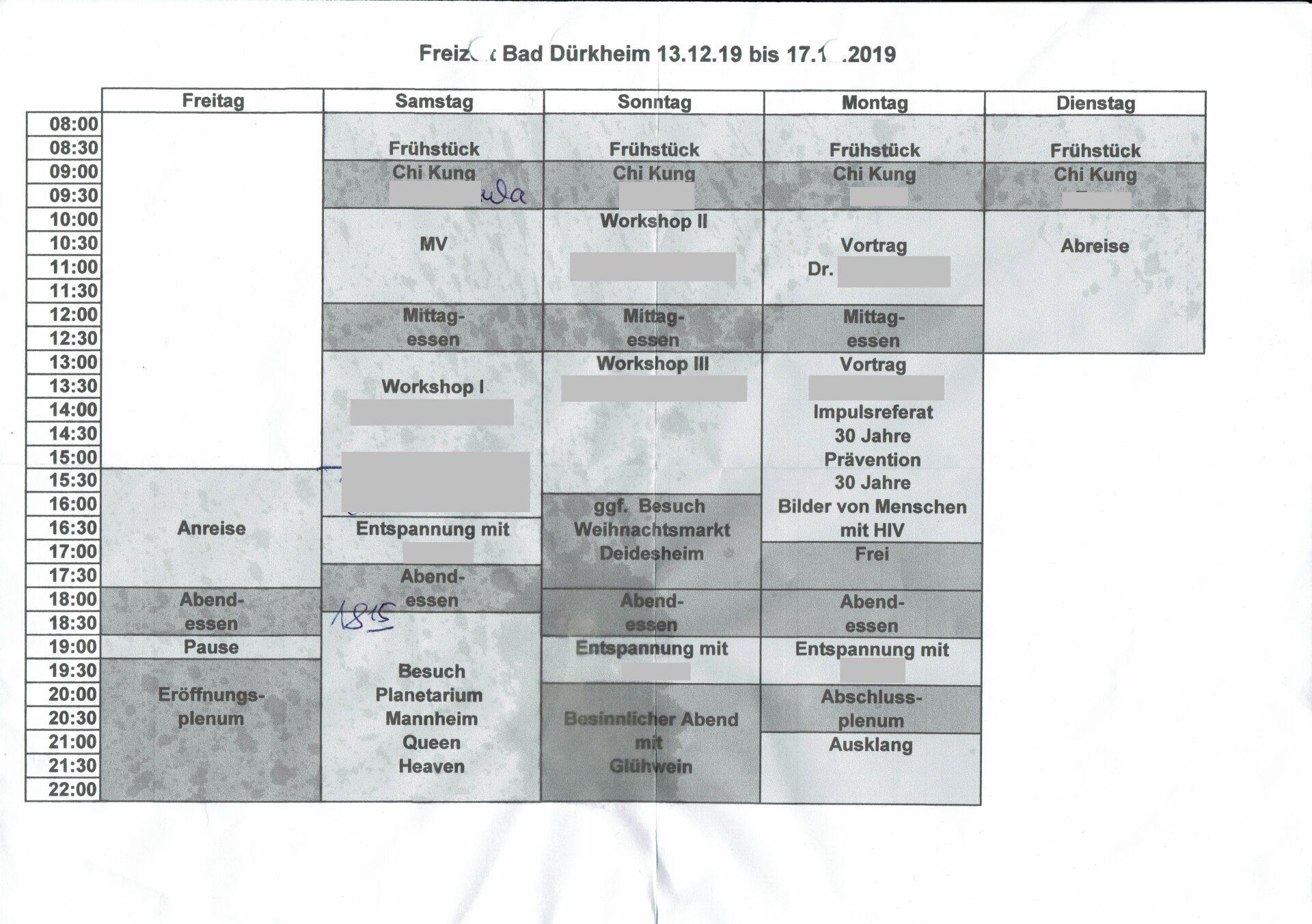 Programm November-Treffen in Bad Dürckheim