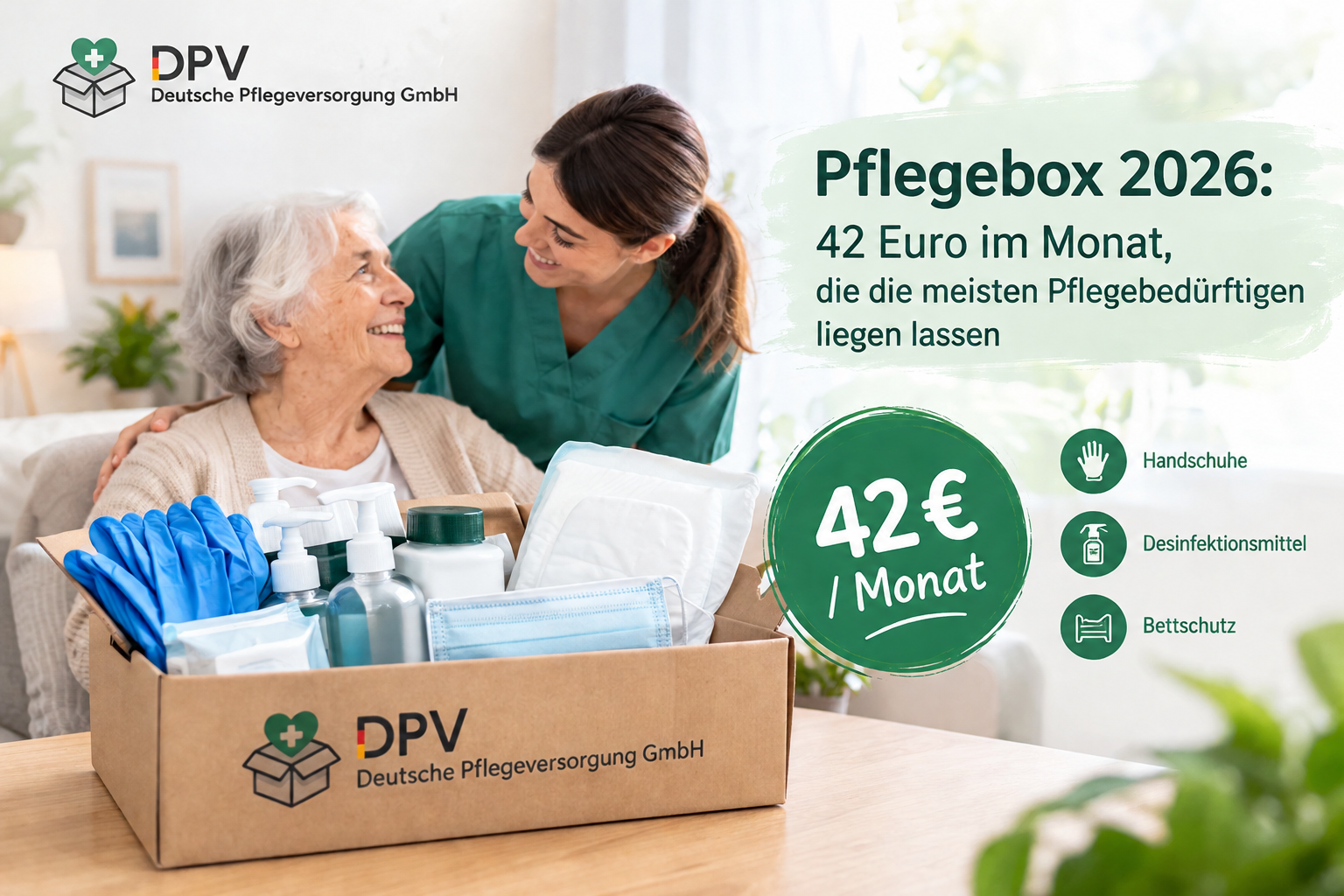 Pflegebox 2026 mit 42 Euro monatlichem Pflegehilfsmittel-Budget für die häusliche Pflege