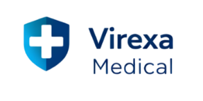 Virexa Medical 로고와 의료 바이오테크 브랜드 아이덴티티